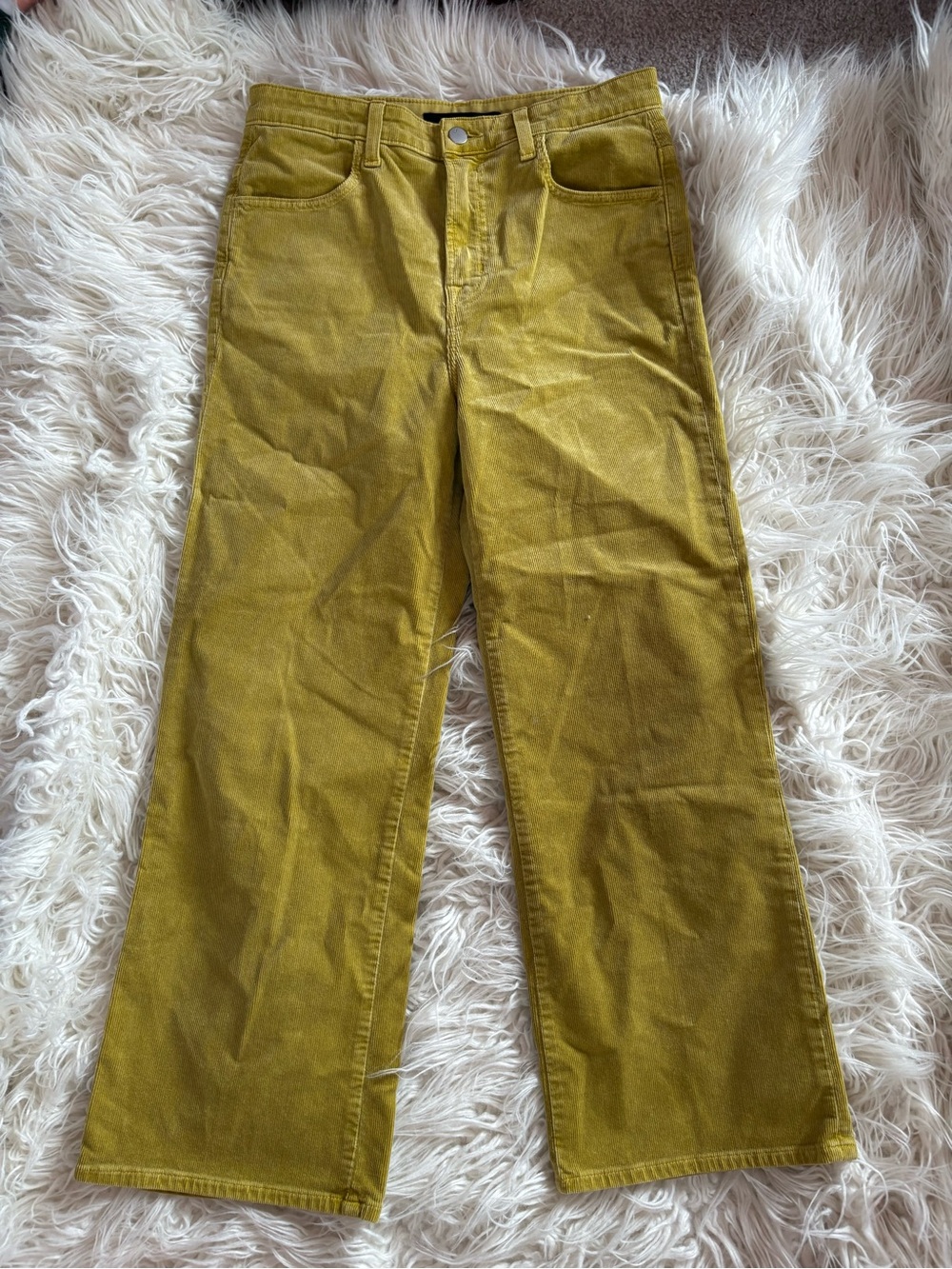J Brand Joan Crop High Rise Wide Leg Corduroy Jeans Absinthe Yellow Size 27 - Picture 2 of 8